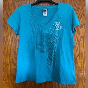 Harley-Davidson Women's Teal V-Neck Eagle Graphic Tee